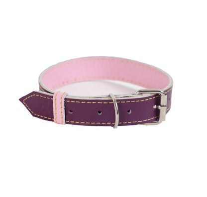 Collar para Perro Cuero Morado Rosado