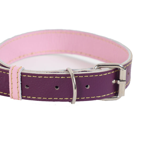 Collar para Perro Cuero Morado Rosado