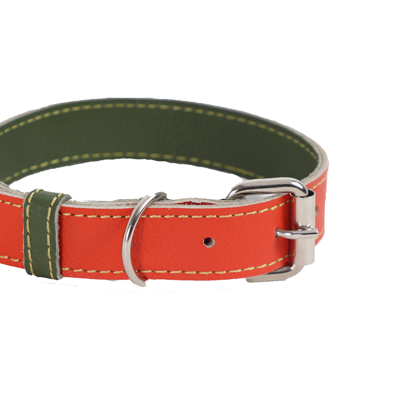 Collar para Perro Cuero Naranja Verde