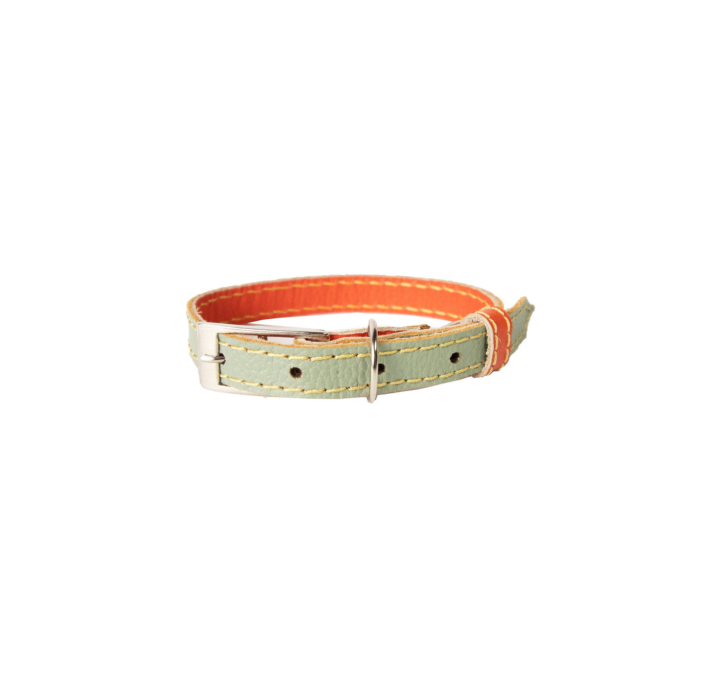 Collar para Gato Cuero Pistacho Naranja